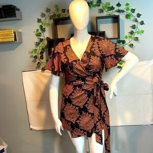 Cupshe Boho Blue Tropical Print Butterfly Sleeved Mini Romper Size L‎ RefCPS001